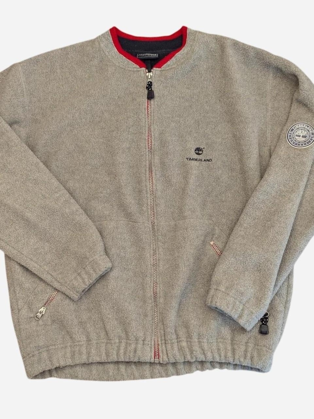 Timberland Grey and Red Fleece Bomber Jacket - Sport Series